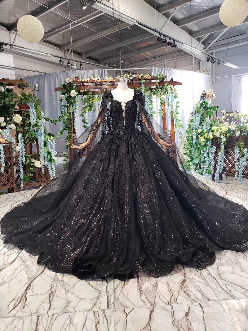 women evening dress long black square neck handwork bead appliques lace long evening gowns with cape abiye gece elbisesi - LiveTrendsX