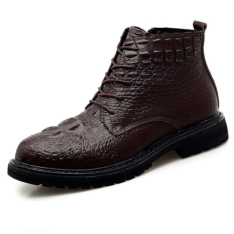 Business Men Boots Elite Men's Shoes Crocodile Texture Fur Men Snow Boots High Quality Leather Shoes Warm Chelsea Boots - LiveTrendsX