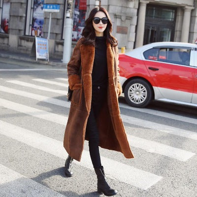 Women lambs wool coat female long thick warm shearling coats faux suede leather jackets autumn winter female outerwear - LiveTrendsX