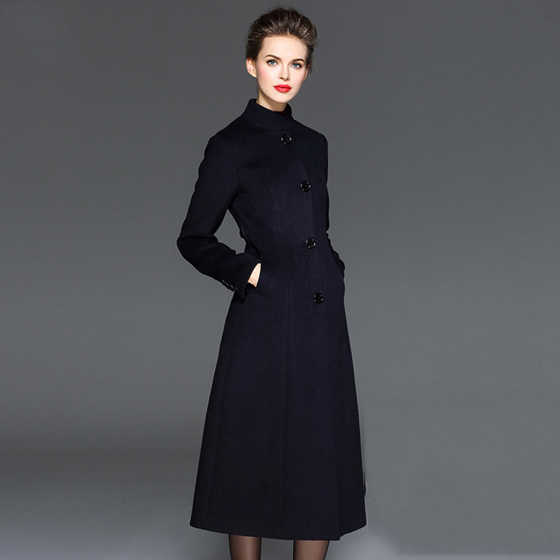 Plus Size Women Long Coat Autumn Thick Warm Woolen Jacket New Mandarin Collar Slim Wool Coats Women's Outwear S-XXXL - LiveTrendsX