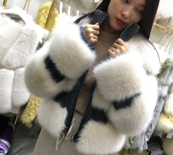 new fashion  winter women tweed faux fur patchwork coats elegant stand collar zipper short imitation fur jackets w2037 - LiveTrendsX