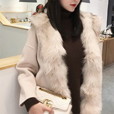 Winter Women Pink Detachable Large Fur Collar Woolen Coat  Long Loose Hooded Keep Warm Wool Coat Trend  Outfit Q69 - LiveTrendsX