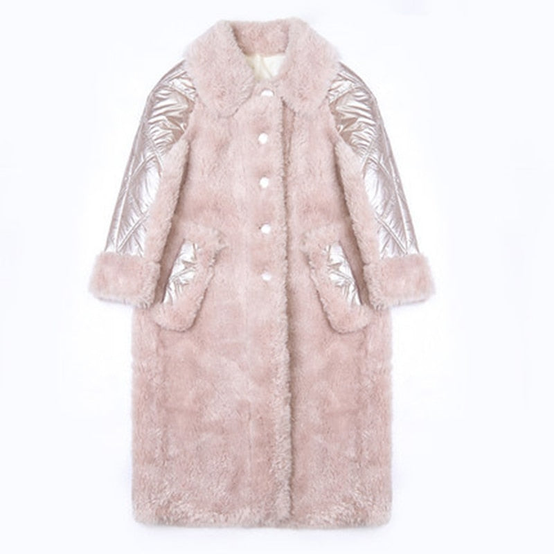 Winter Real Sheep Wool Fur Coats Ladies Printed Sheep Shearing Long Warm Jackets women's down coat stitching velvet fur long coa - LiveTrendsX