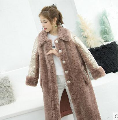 Winter Real Sheep Wool Fur Coats Ladies Printed Sheep Shearing Long Warm Jackets women's down coat stitching velvet fur long coa - LiveTrendsX