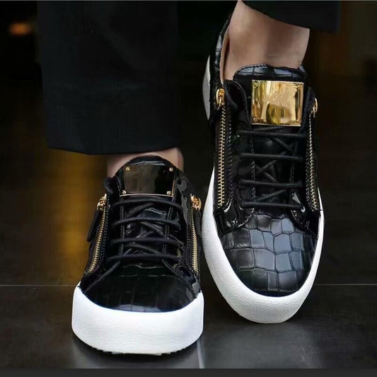 Male Comfortable Metal Loafers Men Casual Shoes Party Dress Shoes Men Flats Lace-Up Sneakers Black Color Big Size 46 - LiveTrendsX