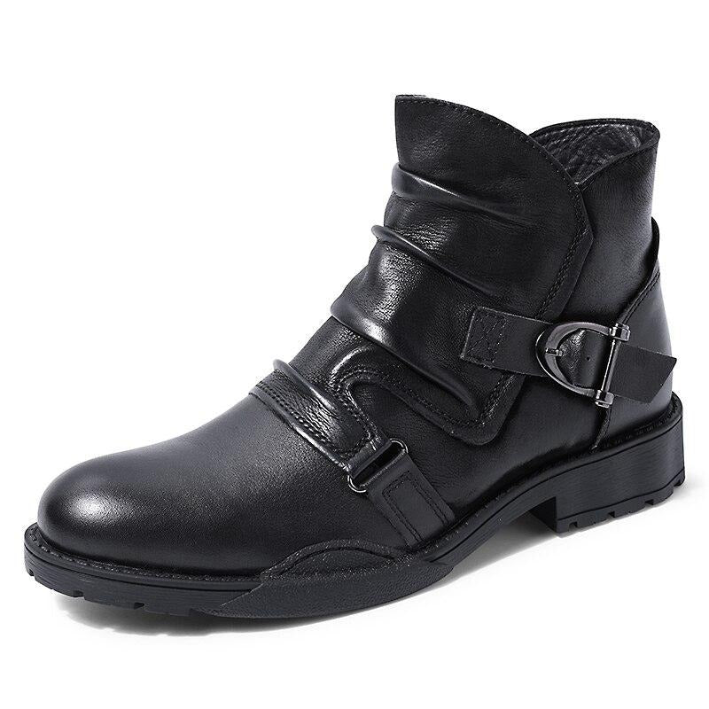 Trendy Buckle Belt Boots Men Full Grain Leather Casual Boots