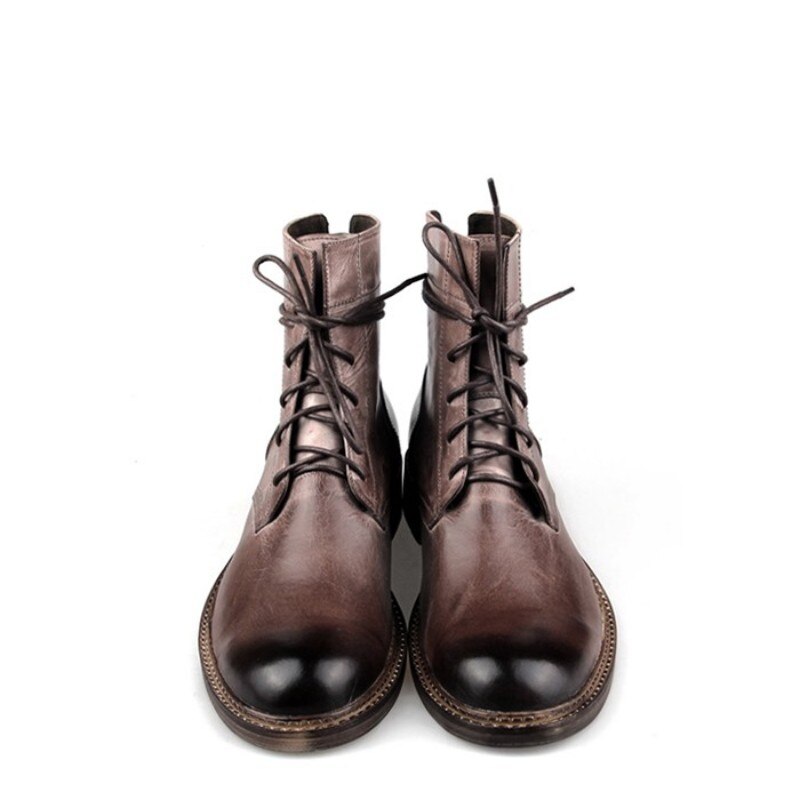 Men  Lace-Up Cow Leather Cowboy Boots