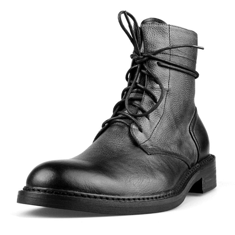 Men  Lace-Up Cow Leather Cowboy Boots