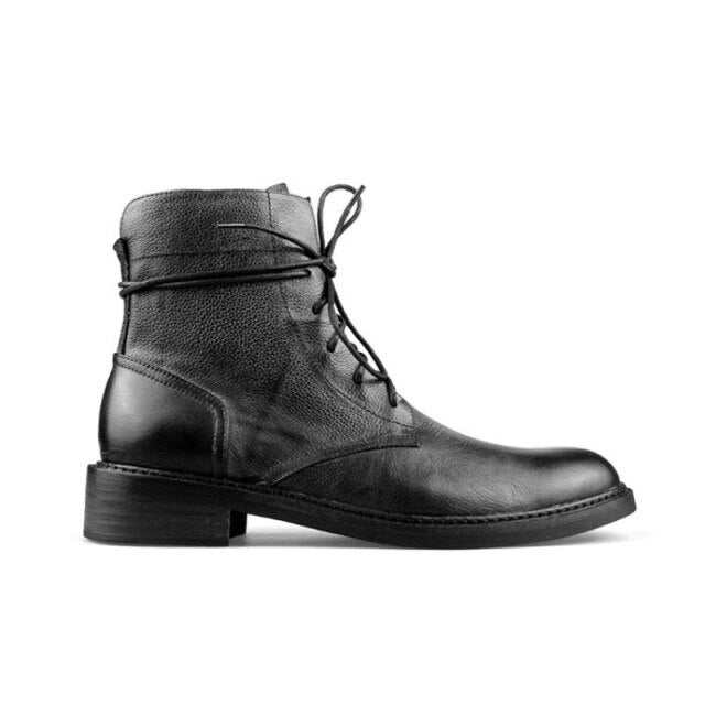 Men  Lace-Up Cow Leather Cowboy Boots