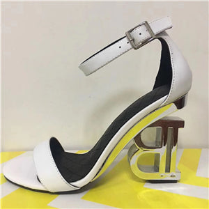 Novelty Metal Letter Heel Gladiator Sandals Women Ankle Strap One-strap Transparent PVC Strange Heel Fashion Summer Shoes Woman - LiveTrendsX