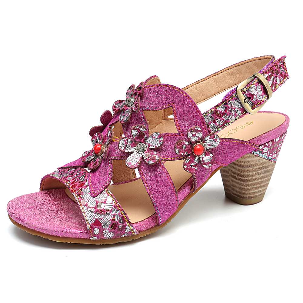 Genuine Leather Sandals Super Comfy Sequined Pattern Floral Veins Hook Loop Elegant Sandals Summer Shoes Women  2019 - LiveTrendsX