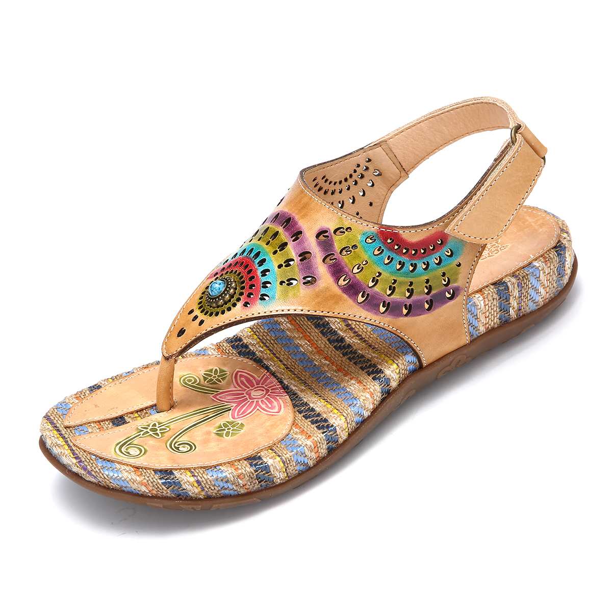 Bohemian Vintage Style Clip Toes Sandals Women Summer Shoes Woman Beach Flip Flops Printed Leather Sandals Ladies Shoes - LiveTrendsX