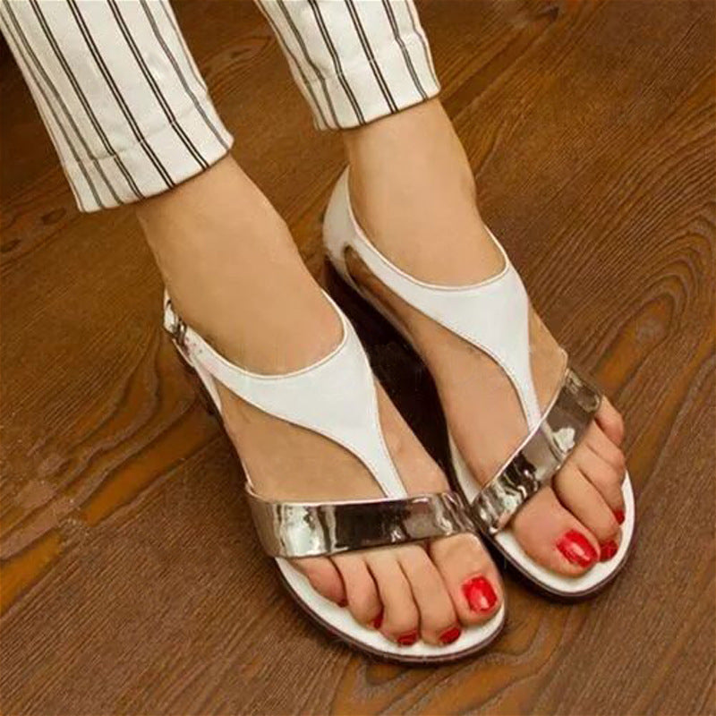 Low Flat With Plus Size Gladiator Sandals Women T-Strap Rome Sandals Cover Heel Buckle Strap Concise Mixed Colors Bohemian Shoes - LiveTrendsX