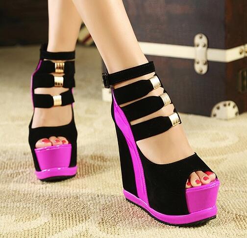 Genuine Women Platform Sandals Wedges High heel 14.5cm Peep Toe Mixed Colors Summer Sweet Woman Shoes Sexy Ladies Shoes - LiveTrendsX