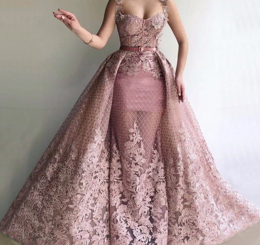 Pink Sleeveless Handmade Flowers Tulle Prom Dresses 2020 Dubai Mermaid Sexy Long Formal Gowns - LiveTrendsX