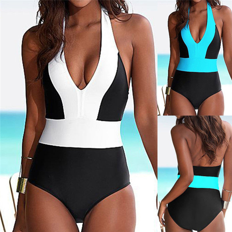 One-Piece Swimsuit Women One Piece Swimsuit Push Up Bandage Swimwear Monokini Bathing Suit bodysuit Color matching - LiveTrendsX