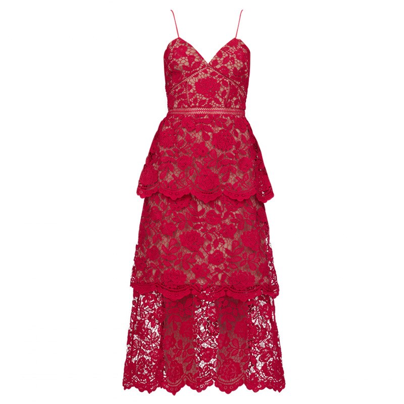 New arrive red color sexy lace long dress spaghetti strap backless women party dress high quality - LiveTrendsX