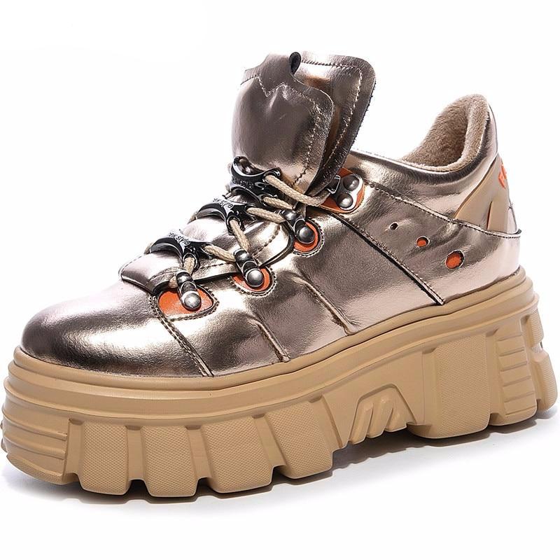 Genuine Leather Women's Chunky Sneakers Fashion Brand Style Winter Women Platform Shoes Trainers Lady Footwear - LiveTrendsX