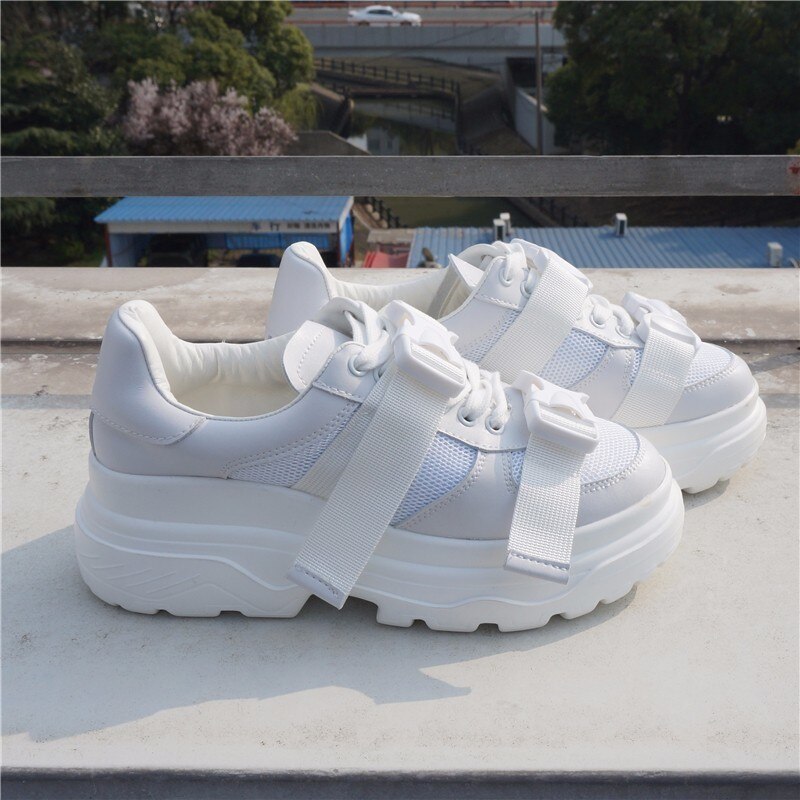 Genuine Leather Mesh Women's Platform Sneakers Fashion Women White Black Dad Shoes Woman Casual Chunky Trainers - LiveTrendsX