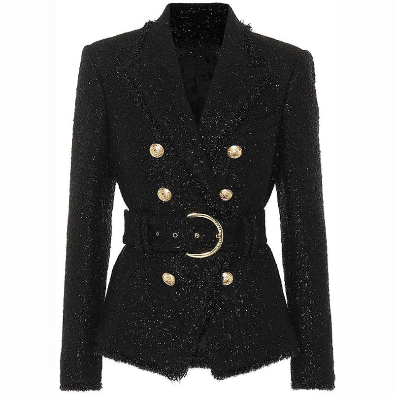 HIGH QUALITY New Fashion 2020 Fall Winter Designer Blazer Jacket Women's Silver Glitter Lacing Belt Blazer Coat - LiveTrendsX