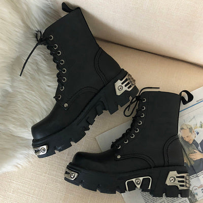 Punk Style Platform Women Ankle Boots Women's Motorcycle Boot Fashion Ladies Chunky Shoes Metal Decor Black BIG size 41 43 44 - LiveTrendsX