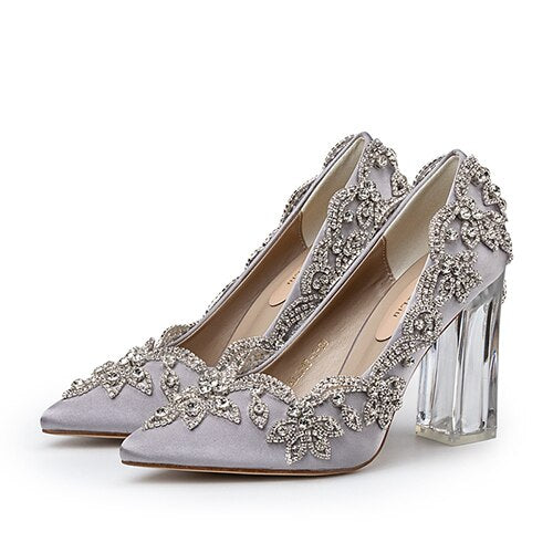 Women Wedding Shoes Bride Clear Heels Crystal Pumps