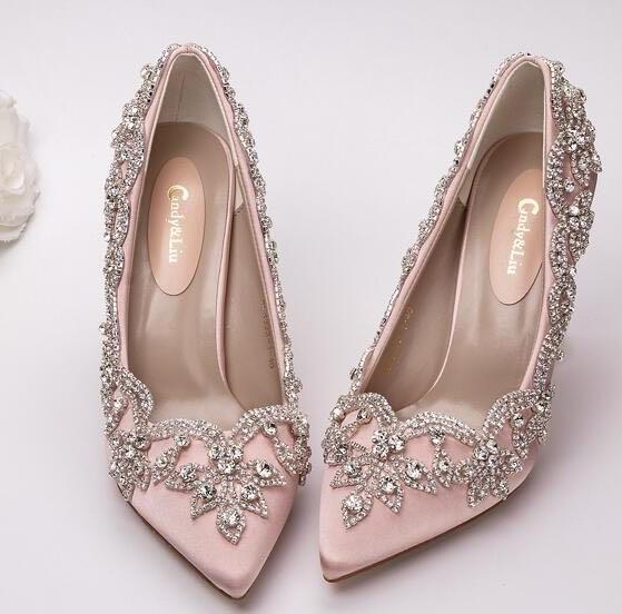 Women Wedding Shoes Bride Clear Heels Crystal Pumps