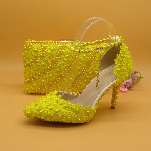 Yellow Flower Wedding Shoes With Matching Bags LiveTrendsX