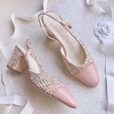 Summer Casual Pink Sandals Round Toe Ankle Strap Thick Heel Shoes Woman Slingbacks Party Wedding Lady High Heel Sandals - LiveTrendsX