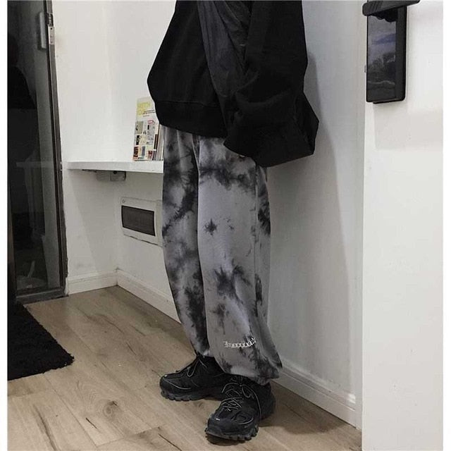 Elastic Waistband Loose Harem Embroidery Tie Dye Contrast Jogger Pant Women Man Streetwear Korean Harajuku Punk Hip Hop - LiveTrendsX