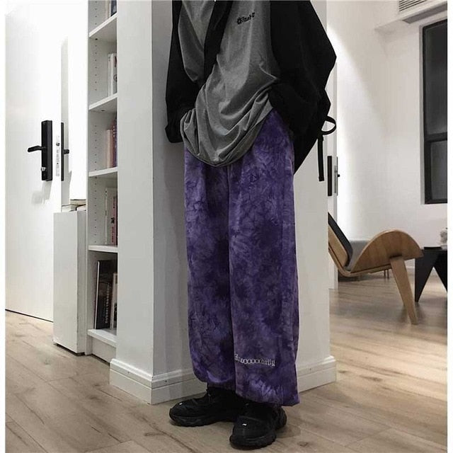 Elastic Waistband Loose Harem Embroidery Tie Dye Contrast Jogger Pant Women Man Streetwear Korean Harajuku Punk Hip Hop - LiveTrendsX