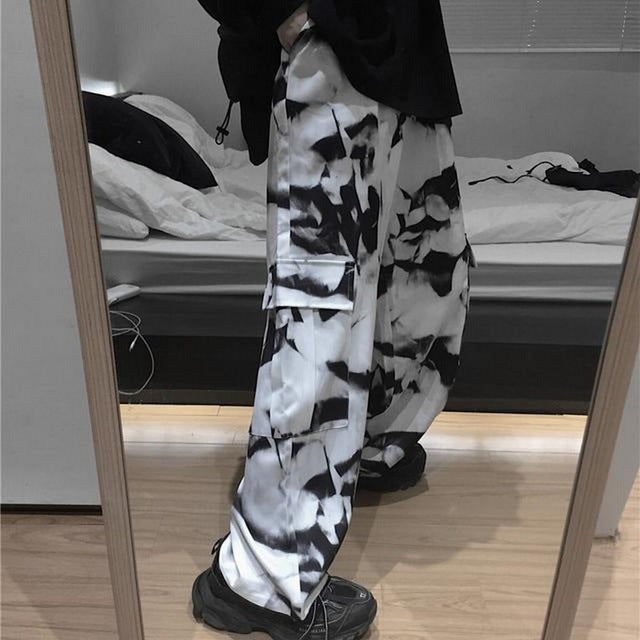 Elastic Waistband Loose Harem Embroidery Tie Dye Contrast Jogger Pant Women Man Streetwear Korean Harajuku Punk Hip Hop - LiveTrendsX