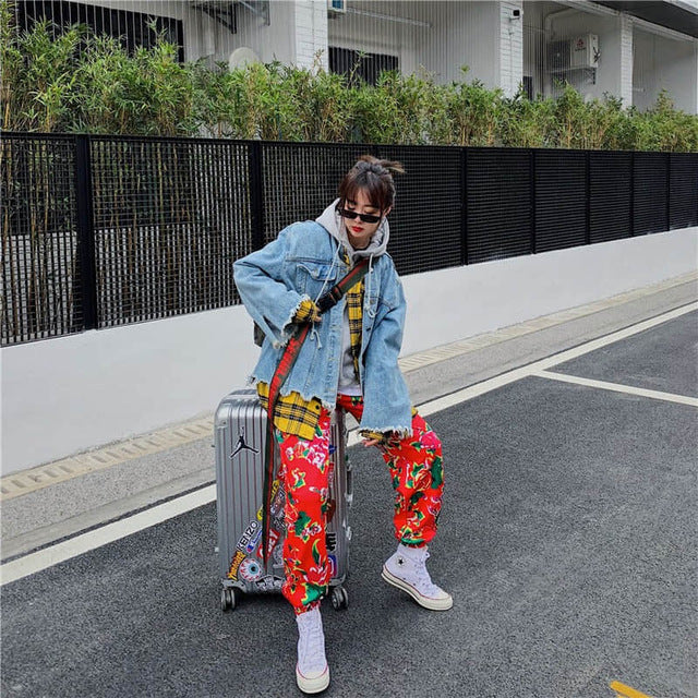 Elastic Waistband Loose Harem Embroidery Tie Dye Contrast Jogger Pant Women Man Streetwear Korean Harajuku Punk Hip Hop - LiveTrendsX