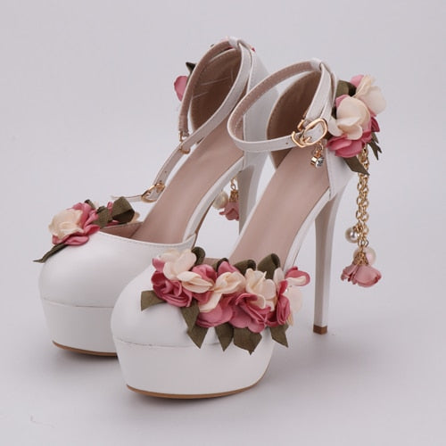 Shoes Adults Sandals Wedding Pink Silks Satins Bridal Shoes Pointed Toe Ultra High Heels Lace Flower Pearl Formal Dress Shoes - LiveTrendsX