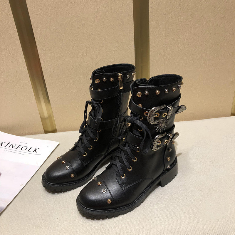 Women Winter Punk Shoes Women Genuine Leather Bota Feminina High Quality Botas Mujer Combat Military Boots Rivets - LiveTrendsX