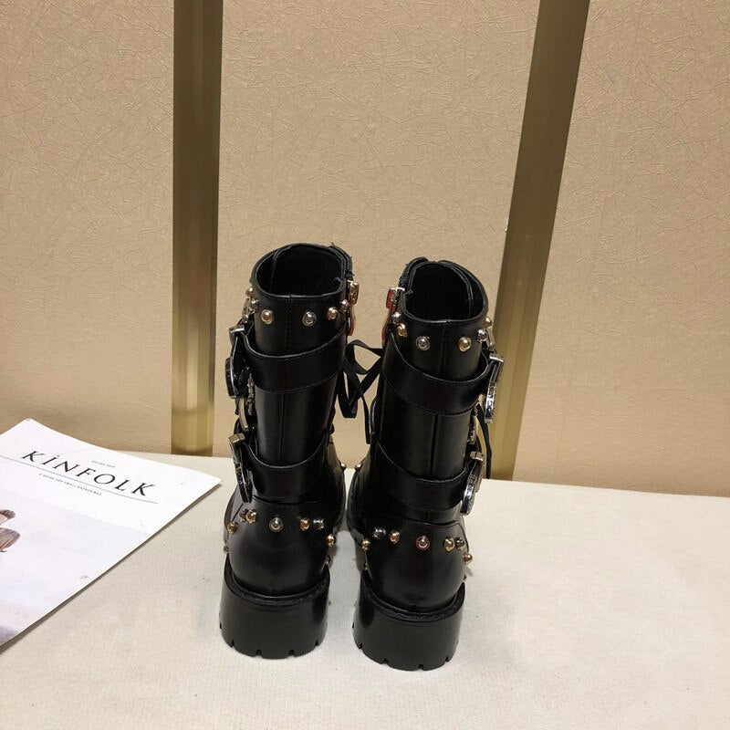 Women Winter Punk Shoes Women Genuine Leather Bota Feminina High Quality Botas Mujer Combat Military Boots Rivets - LiveTrendsX