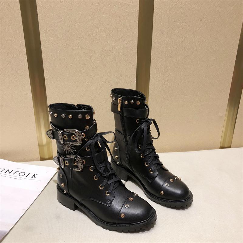 Women Winter Punk Shoes Women Genuine Leather Bota Feminina High Quality Botas Mujer Combat Military Boots Rivets - LiveTrendsX