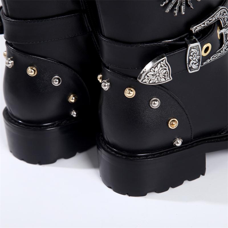 Women Winter Punk Shoes Women Genuine Leather Bota Feminina High Quality Botas Mujer Combat Military Boots Rivets - LiveTrendsX