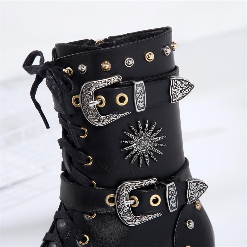 Women Winter Punk Shoes Women Genuine Leather Bota Feminina High Quality Botas Mujer Combat Military Boots Rivets - LiveTrendsX