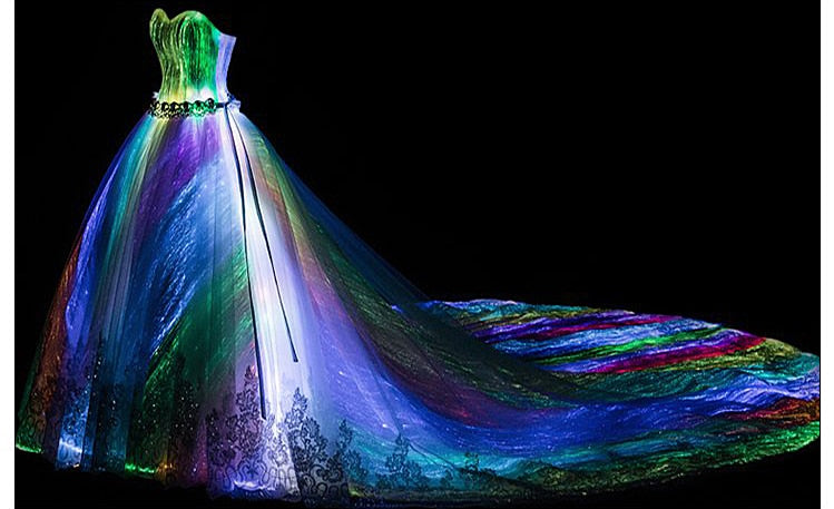 Romantic Customized Night Glow In Dark Luminous Wedding Dress Annual Dinner 7 Variable Color Rainbow Model Fashion Runway Show - LiveTrendsX