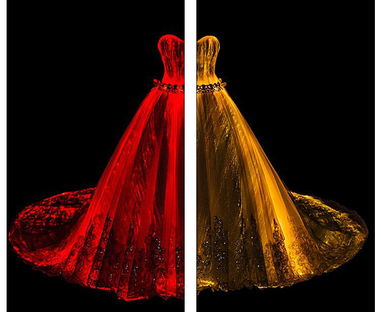 Romantic Customized Night Glow In Dark Luminous Wedding Dress Annual Dinner 7 Variable Color Rainbow Model Fashion Runway Show - LiveTrendsX