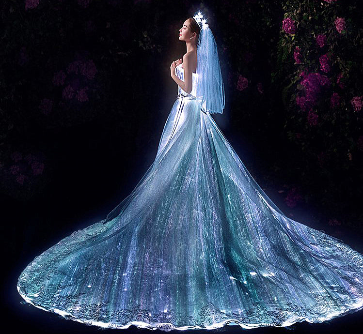 Romantic Customized Night Glow In Dark Luminous Wedding Dress Annual Dinner 7 Variable Color Rainbow Model Fashion Runway Show - LiveTrendsX