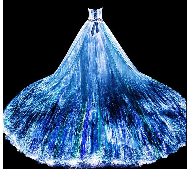 Romantic Customized Night Glow In Dark Luminous Wedding Dress Annual Dinner 7 Variable Color Rainbow Model Fashion Runway Show - LiveTrendsX