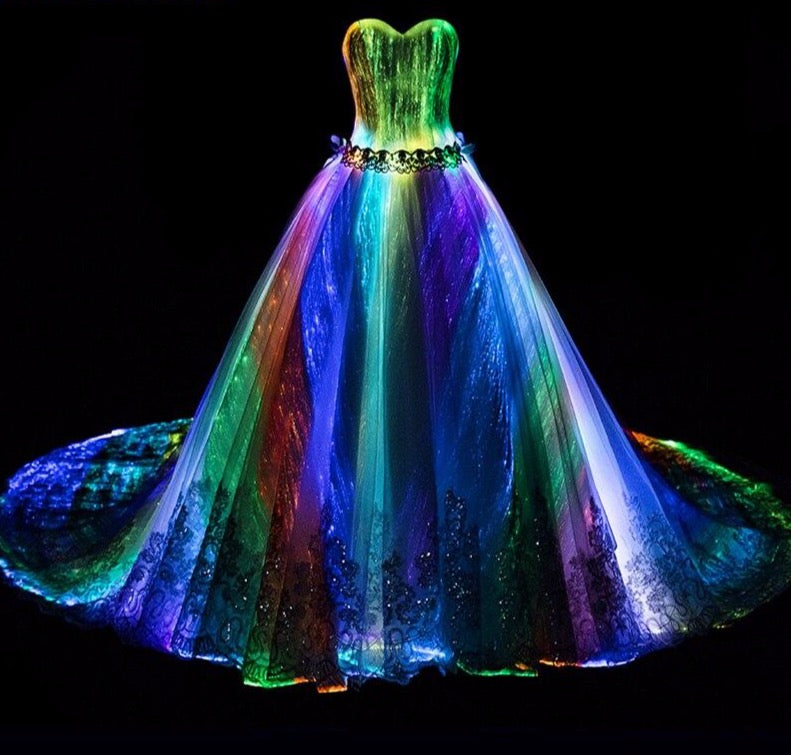 Romantic Customized Night Glow In Dark Luminous Wedding Dress Annual Dinner 7 Variable Color Rainbow Model Fashion Runway Show - LiveTrendsX