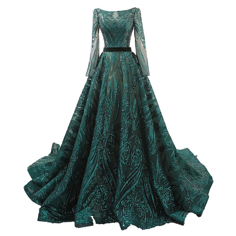 green evening party dress long o-neck prom dress A-line navy blue mothers dress - LiveTrendsX