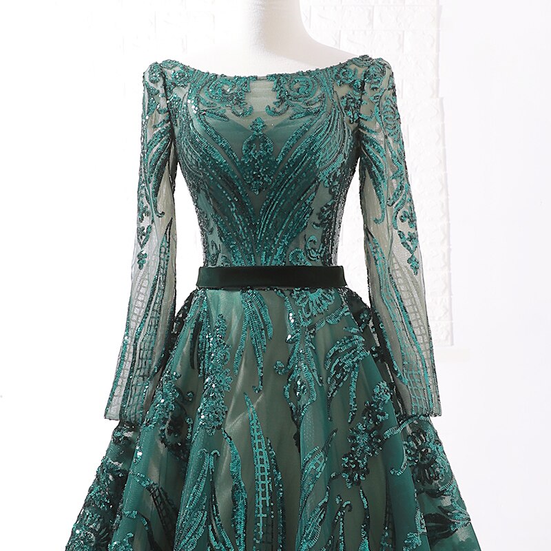 green evening party dress long o-neck prom dress A-line navy blue mothers dress - LiveTrendsX