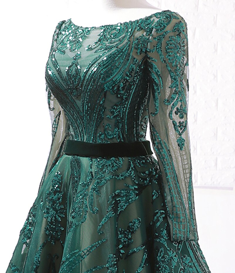 green evening party dress long o-neck prom dress A-line navy blue mothers dress - LiveTrendsX