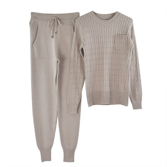 Women sweater suit Casual Knitted Sweaters Pants 2 Piece Set Female Tracksuits - LiveTrendsX