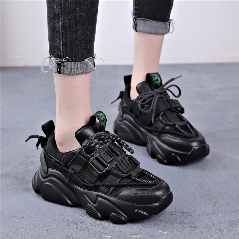 Genuine Leather Women's Mesh Breathable Platform Sneakers 2020 Fashion Women Chunky Shoes Ladies Trainers Footwear - LiveTrendsX