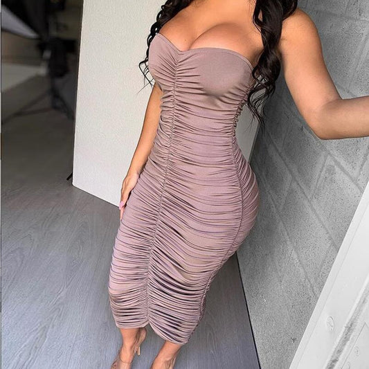 Maxi Summer Dress  Ruched Party Dress Women Off Shoulder Sexy Long Bodycon Dress Fashion Runway Slim Elegant Dresses - LiveTrendsX